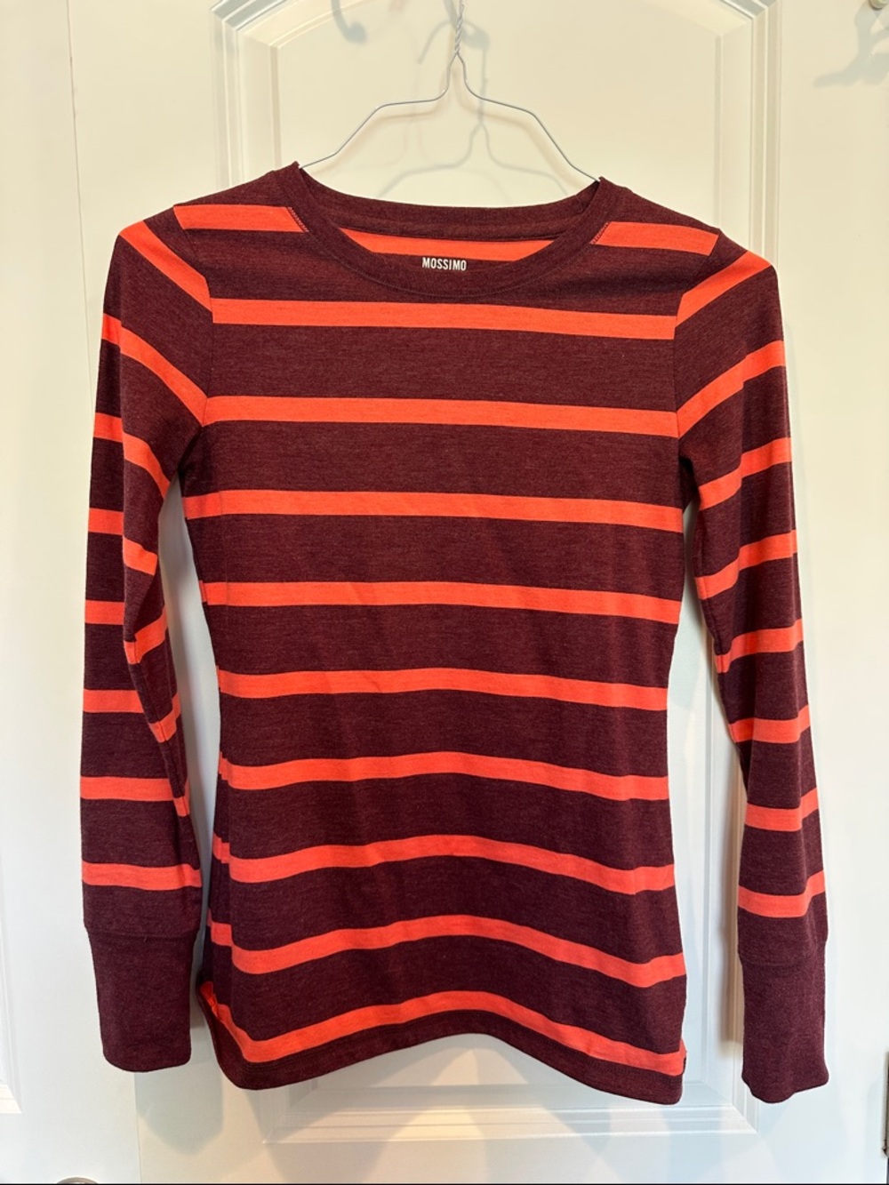 Mossimo Supply Co. Burgundy and Orange Striped Crewneck Hokies